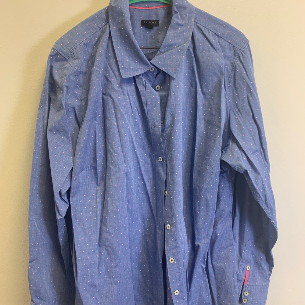 Talbots Blue Patterned Button Down Shirt - image 1